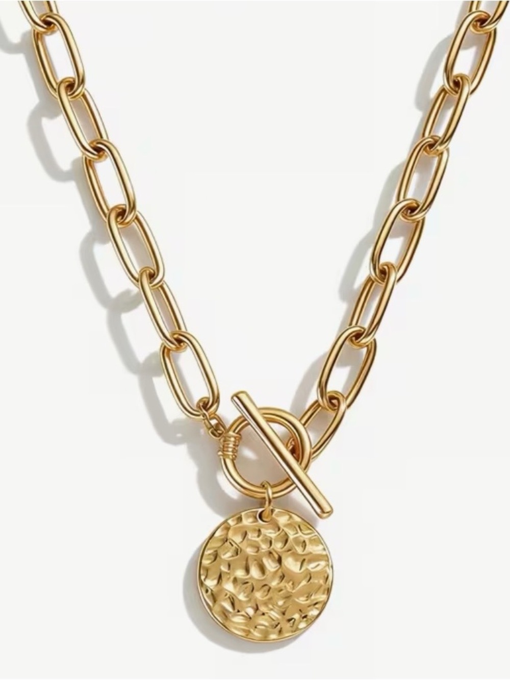Gold Textured Coin Toggle Necklace - Women Jewelry - Picture 3 of 4